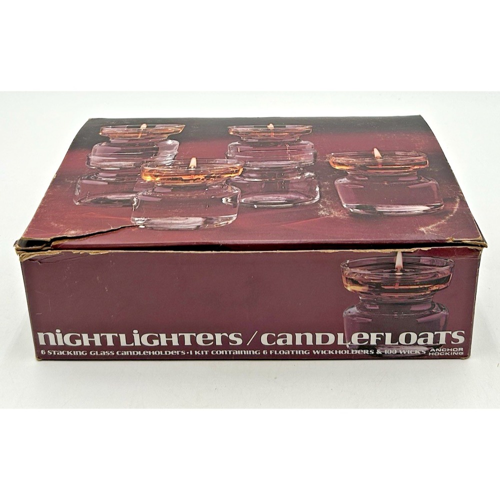 Vintage Anchor Hocking Nightlighters Candlefloats Wicks Complete Unused Set HTF